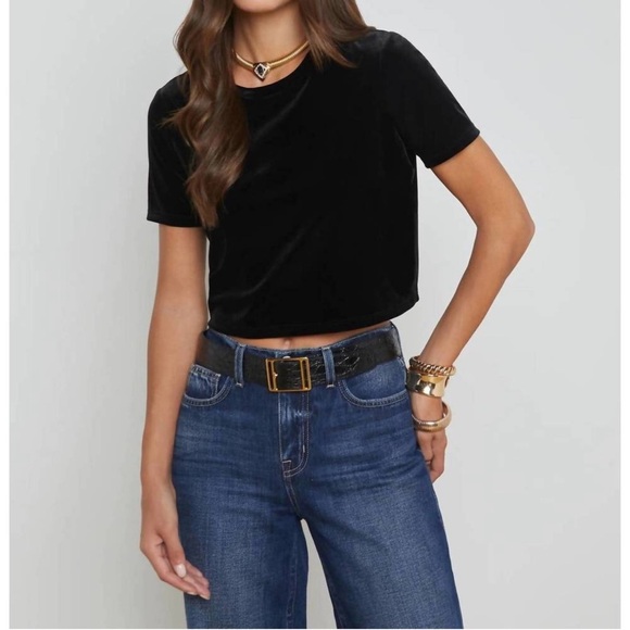 L’agence Donna Black Velvet Crop Top Excellent Size L - Picture 3 of 9
